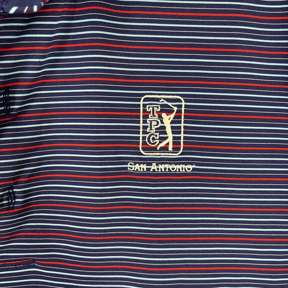 Greg Norman Mens L Blue Short Sleeve Striped ML75 TPC San Antonio Golf Resort - Picture 3 of 7